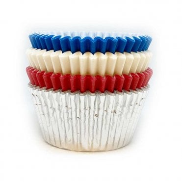 Cupcake Cases - Mixed - Great British Range - Red, White, Blue & Silver