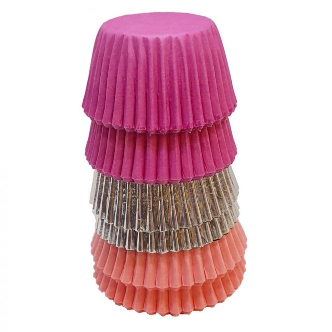 Mini Cupcake Cases - Mixed - Cerise, Silver and Pink