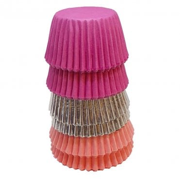 Mini Cupcake Cases - Mixed - Cerise, Silver and Pink
