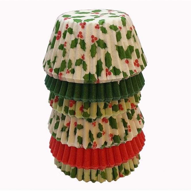 Mini Cupcake Cases - Mixed - Holly, Red and Green