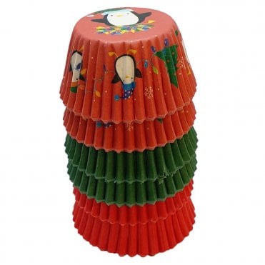 Mini Cupcake Cases - Mixed - Penguin, Red and Green