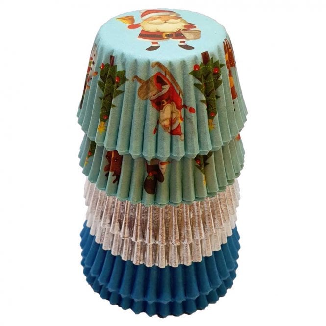 Mini Cupcake Cases - Mixed - Santa, Silver and Blue