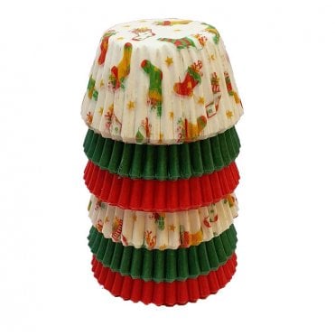 Mini Cupcake Cases - Mixed - Stocking, Red and Green