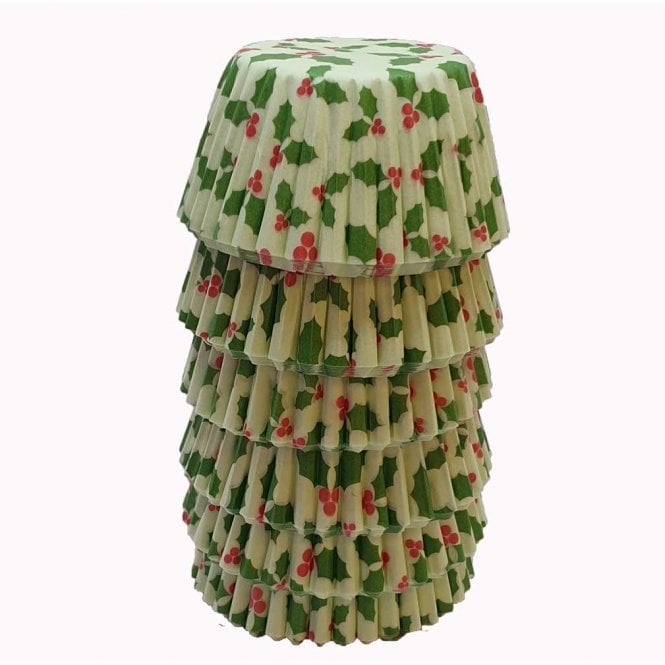 Mini Cupcake Cases - Patterned - Green Holly