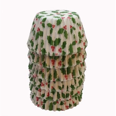 Mini Cupcake Cases - Patterned - White Holly