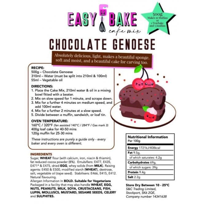 Sugar and Crumbs Easy Bake Cake Mix - Chocolate Genoese