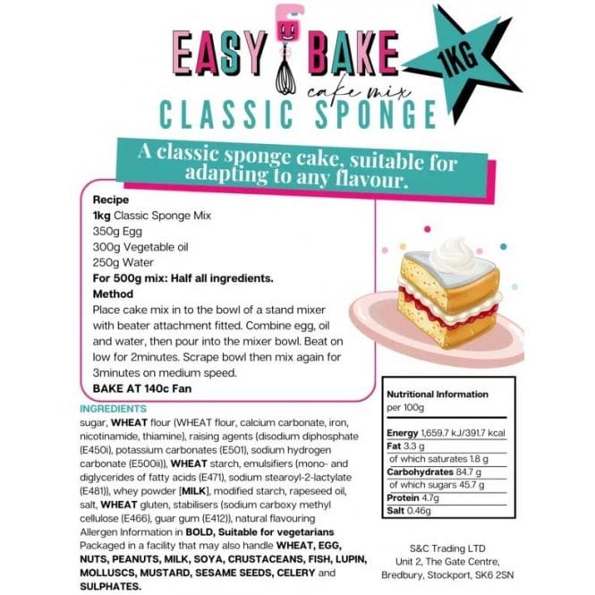 Sugar and Crumbs Easy Bake Cake Mix - Classic Sponge