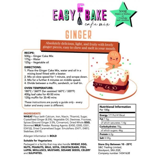 Sugar and Crumbs Easy Bake Cake Mix - Ginger Cake Cake
