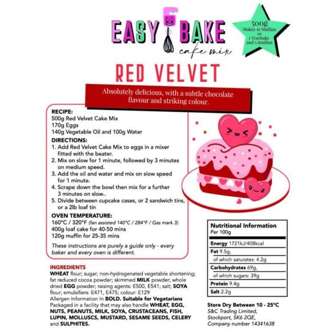 Sugar and Crumbs Easy Bake Cake Mix - Red Velvet