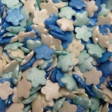 Sugar Shapes - Glimmer - Flowers - Dark Blue, Turquoise, Mother of Pearl